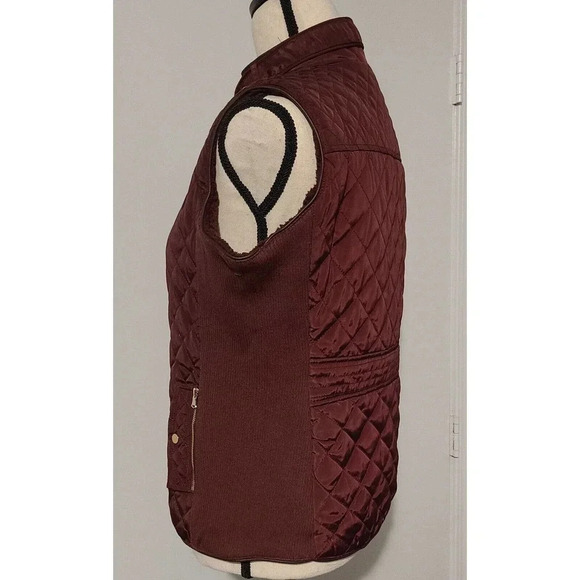 WOMEN'S CAVALINI QUILTED VEST FLEECE LINED SIDE GUSSETS BURGUNDY SIZE SMALL - Picture 2 of 9
